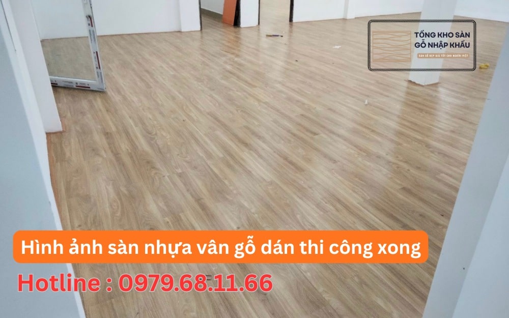 Hình ảnh sàn nhựa vân gỗ dán thi công xong