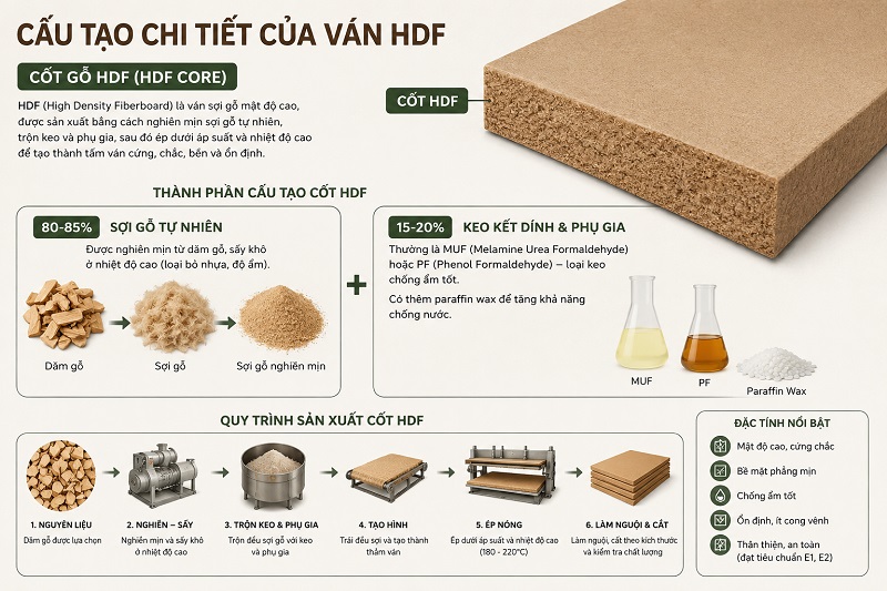 Cấu tạo của gỗ HDF